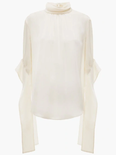 Shop Jw Anderson Tab Sleeve Mock Neck Top In White