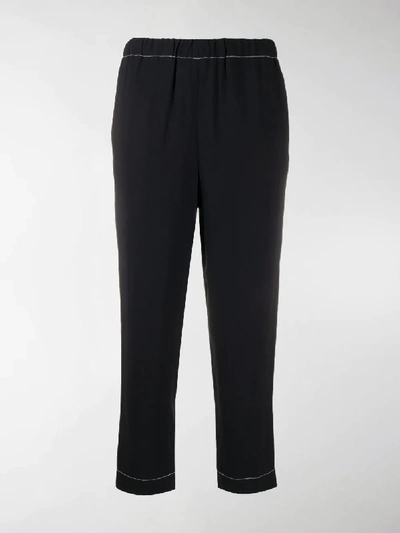 Shop Marni Contrast-trim Cropped Trousers In Black