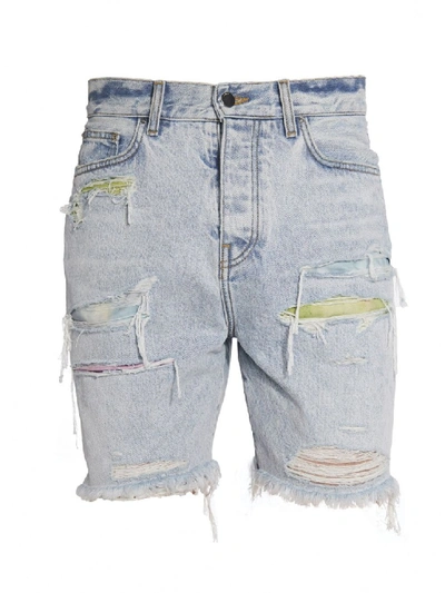 Shop Amiri Watercolor Patch Thrasher Shorts In Blue