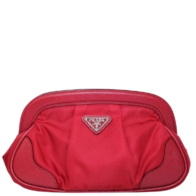 Pre-owned Prada Red Nylon Leather Small Clutch | ModeSens