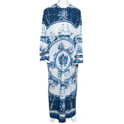 Pre-owned Dolce & Gabbana Blue Printed Cotton Thobe Xl