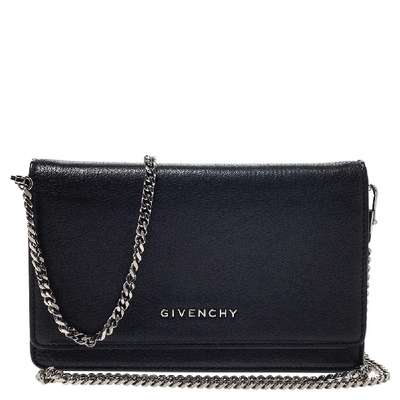 Pre-owned Givenchy Black Leather Pandora Wallet On Chain