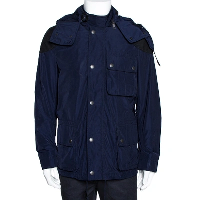 Pre-owned Burberry Brit Navy Blue Zip Front Hooded Jacket M