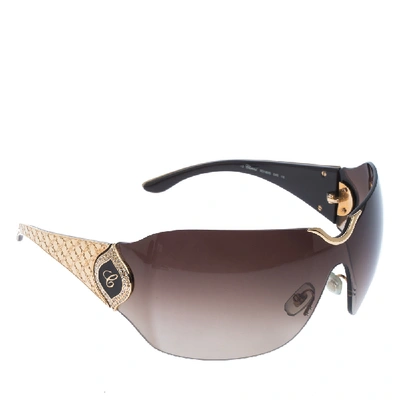 Pre-owned Chopard Gold/brown Gradient Sch 883s Crystal Embellished Shield Sunglasses