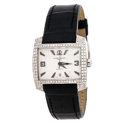 Pre-owned Baume & Mercier Silver Stainless Steel Diamond Hampton 65394 Men's Wristwatch 35mm