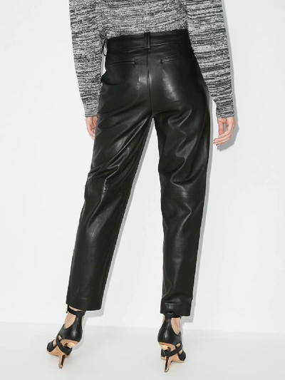 Shop Balmain Black High Waist Leather Trousers