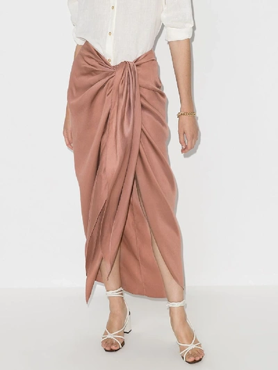 Shop Bondi Born Draped Tie Front Midi Skirt In Neutrals
