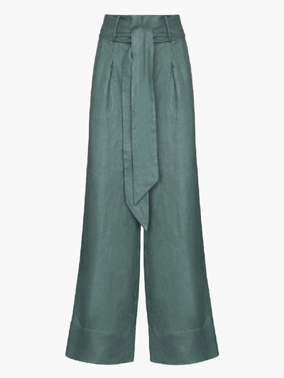 Shop Bondi Born Fancy Wide Leg Linen Trousers In Green