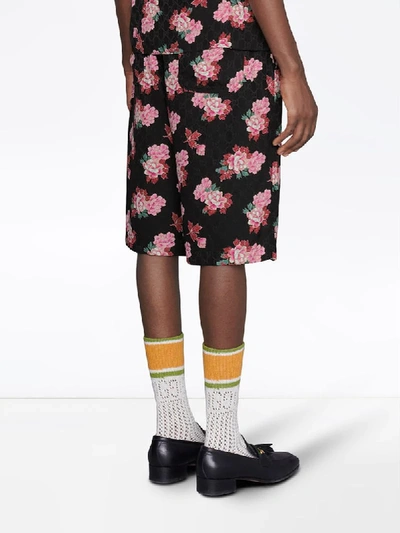 Shop Gucci Peony Print Shorts In Black