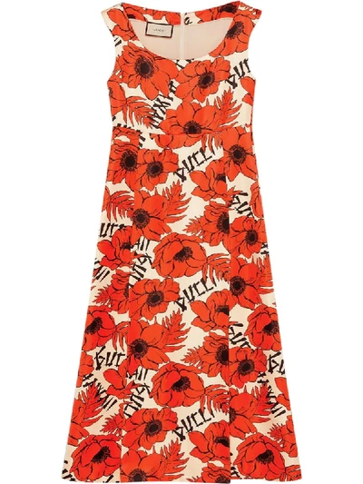 Shop Gucci Poppy Print Dress In Red