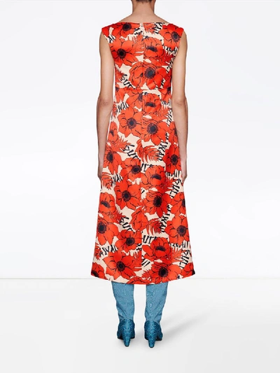 Shop Gucci Poppy Print Dress In Red