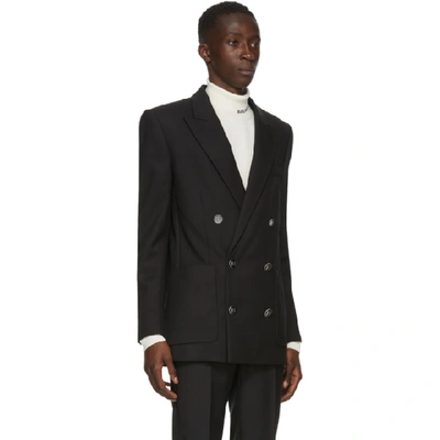 Shop Balmain Black Wool Twill Double-breasted Blazer In 0pa Noir