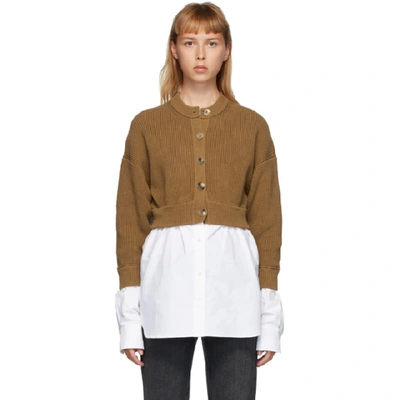 Shop Alexander Wang T Brown Bi-layer Oxford Shirting Cardigan In 970 Tobacco