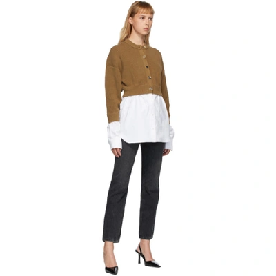 Shop Alexander Wang T Brown Bi-layer Oxford Shirting Cardigan In 970 Tobacco