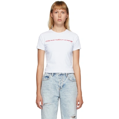 Shop Alexander Wang T Reversible White Shrunken Logo T-shirt In 971 White/b