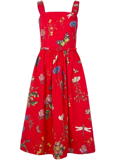 Shop Oscar De La Renta Botanical Garden Midi Dress In Red