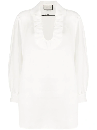 Shop Gucci Ruffled Neck Blouse In White