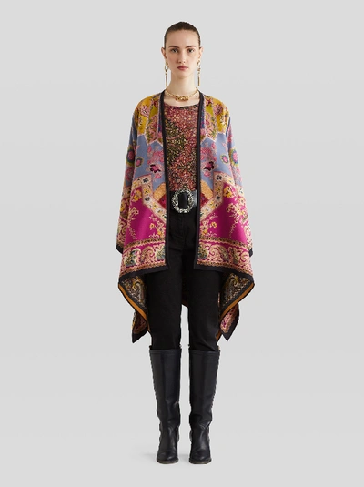 Shop Etro Floral Paisley Jacquard Cape In Fuchsia