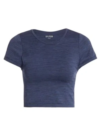 Shop Splits59 Mila Seamless Short-sleeve Cropped Top In Heather Indigo
