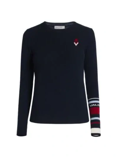 Shop Valentino Maglia Wool & Cashmere Ribbed Top In Navy Multi