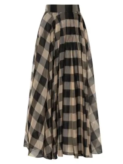 Shop Akris Women's Buffalo Check Pleated Silk Voile Midi Skirt In Neutral