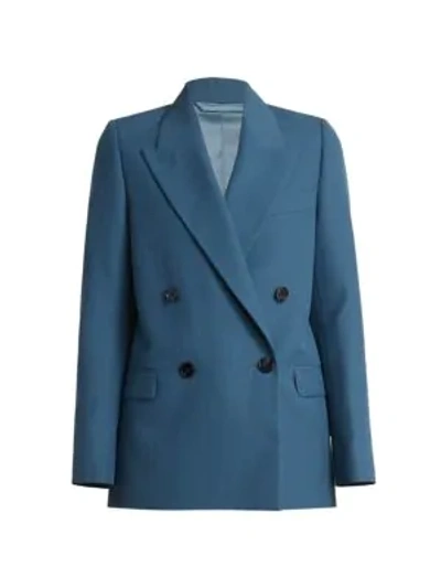 Shop Acne Studios Women's Double Breasted Wool Suiting Jacket In Aqua Blue