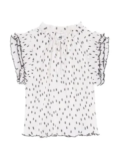 Shop Ganni Dotted Cap-sleeve Top In White