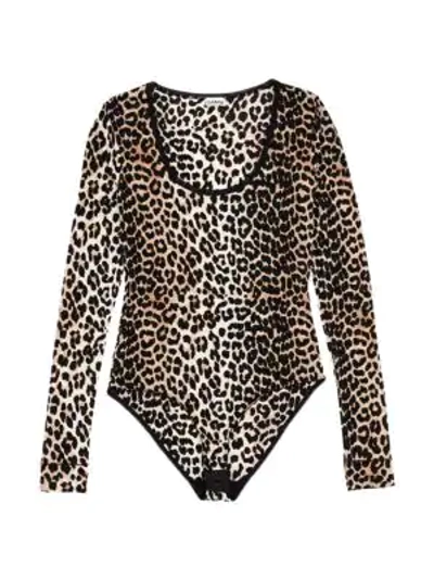 Shop Ganni Leopard Print Stretch Bodysuit