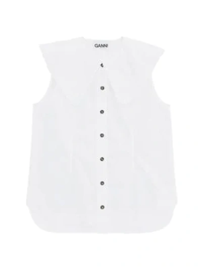 Shop Ganni Puritan Collar Sleeveless Blouse In White