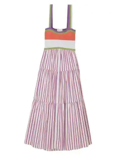 Shop Tanya Taylor Claudia Striped Dress In Orchid Stripe
