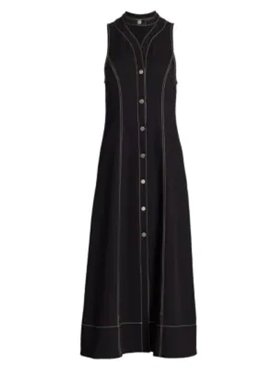 Shop Proenza Schouler White Label Rumpled Pique Button-front Midi Dress In Black