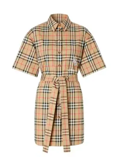 Shop Burberry Rachel Archive Check Short-sleeve Shirtdress In Archive Beige Ipch