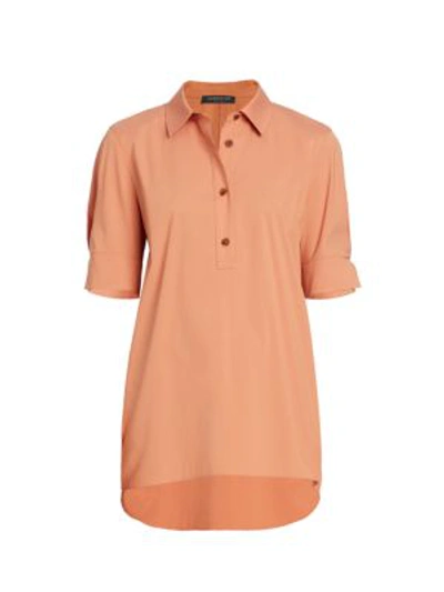 Shop Lafayette 148 Stretch Cotton Boyes Shirt In Tangerine