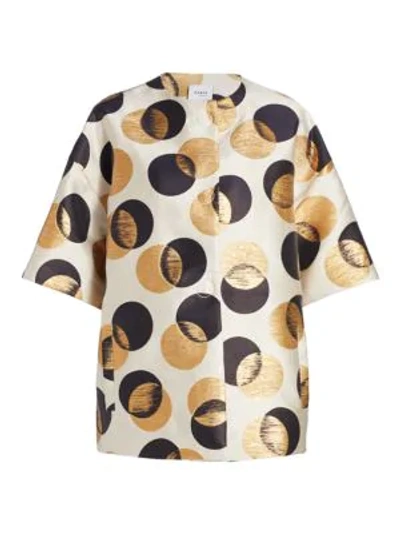 Shop Akris Punto Gold Leaf Dot Jacquard Short-sleeve Jacket In Sake Gold Navy
