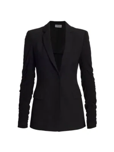 Shop Akris Punto Ruched-sleeve Crepe Jacket In Black