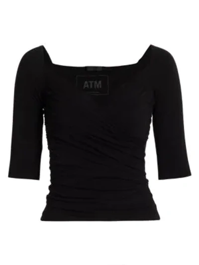 Shop Atm Anthony Thomas Melillo Crossover Elbow-sleeve Top In Black