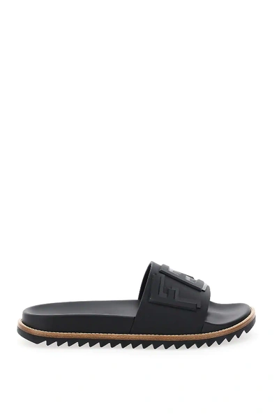 Shop Fendi Slides With Asymmetrical Logo In Black