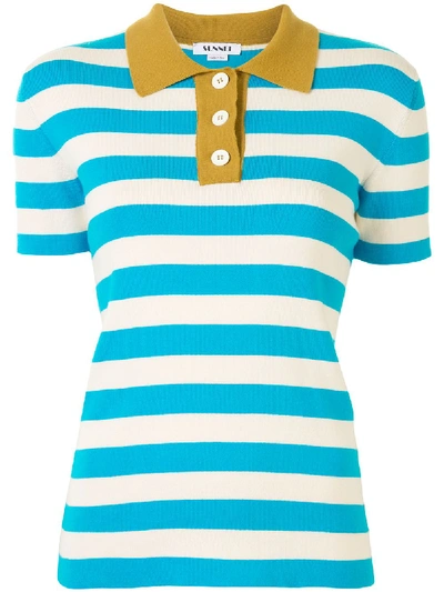 Shop Sunnei Striped Polo Shirt In Blue