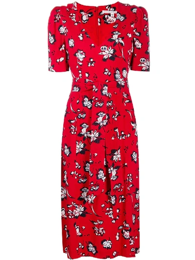 Shop Veronica Beard Joia Floral-print Mid-length Dress In Red