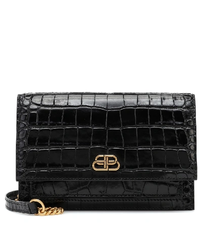 Shop Balenciaga Sharp Leather Crossbody Bag In Black