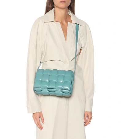 Shop Bottega Veneta Padded Cassette Leather Shoulder Bag In Turquoise