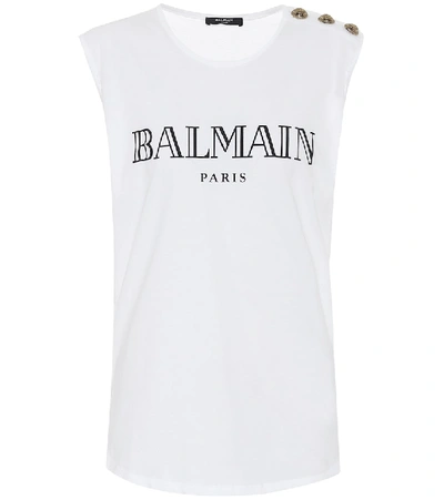 Shop Balmain Cotton Tank Top In White