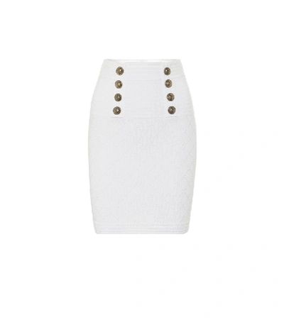 Shop Balmain High-rise Knit Miniskirt In White