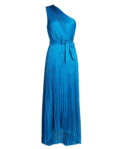 Shop Intermix Luisa Pleated Satin Midi Dress In Blue-med