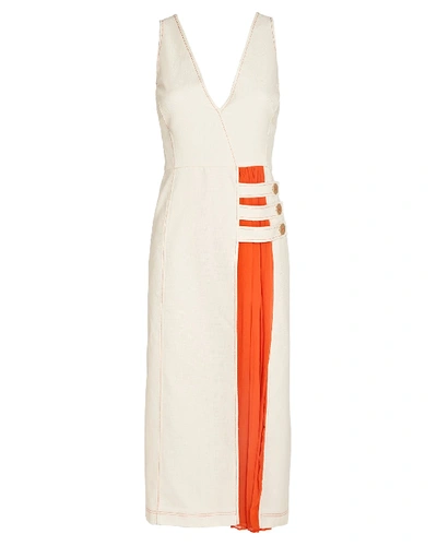 Shop Alexis Ilan Pleated Contrast Midi Dress In Ivory