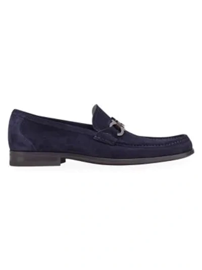 Shop Ferragamo Grandioso Suede Loafers In Blue Garcon