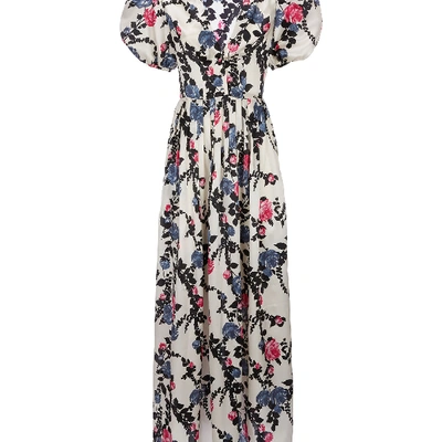 La Doublej Persephone Floral-print Silk Maxi Dress In Winter Rose