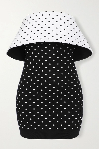 Shop Balmain Strapless Polka-dot Jacquard-knit Mini Dress In Black