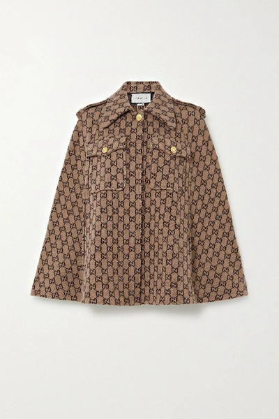 Shop Gucci Wool-jacquard Cape In Beige