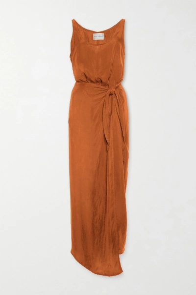 Shop Anemone Cupro Wrap Dress In Brown